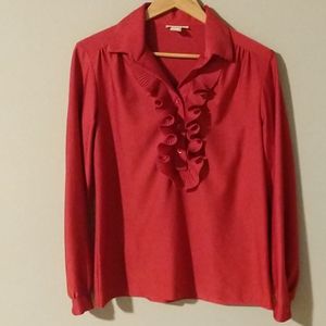 VTG Qiana Nylon Pink Long Sleeve Ruffle Shirt